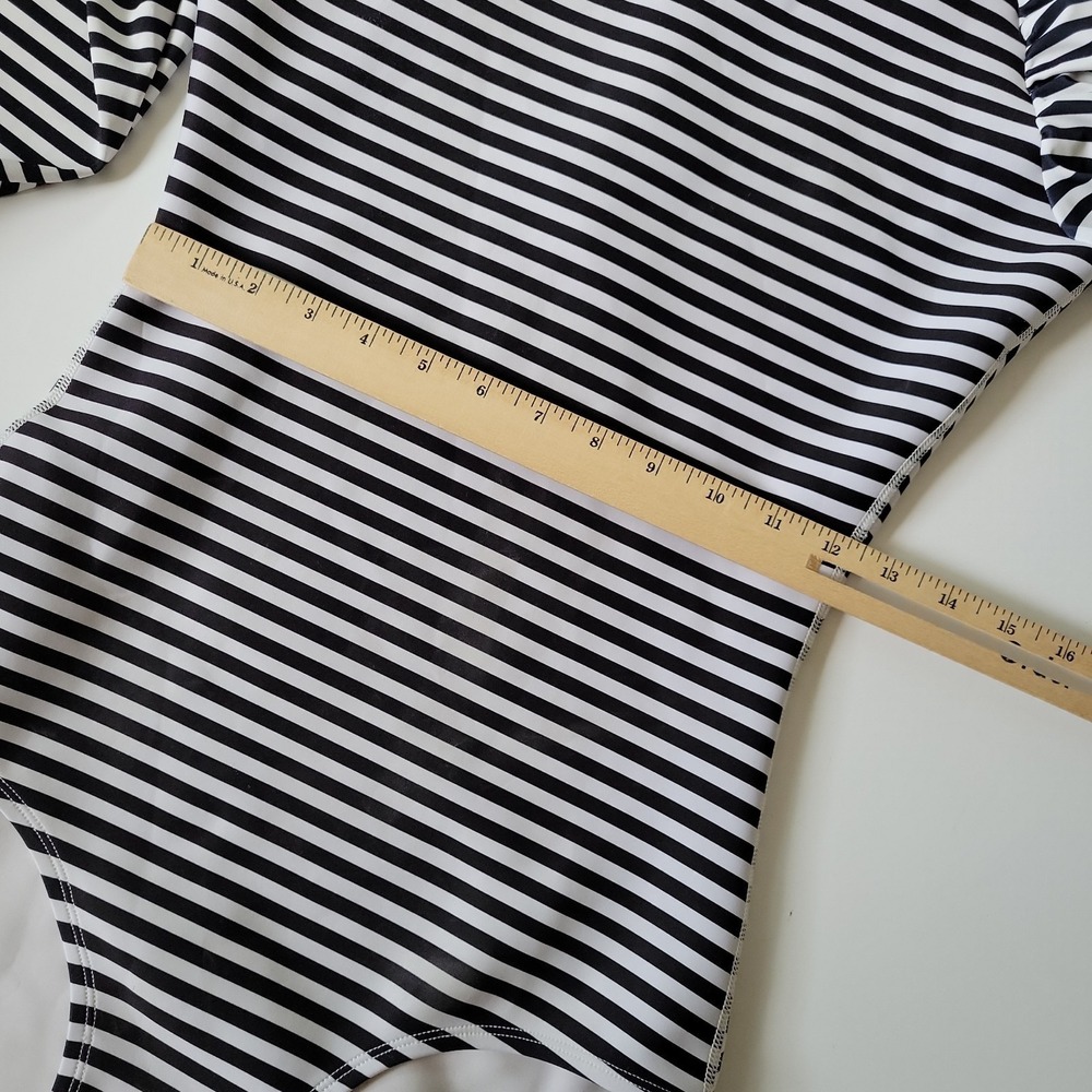Seea Black and White Striped Long Sleeve One-Piece Swimsuit - Picture 8 of 12